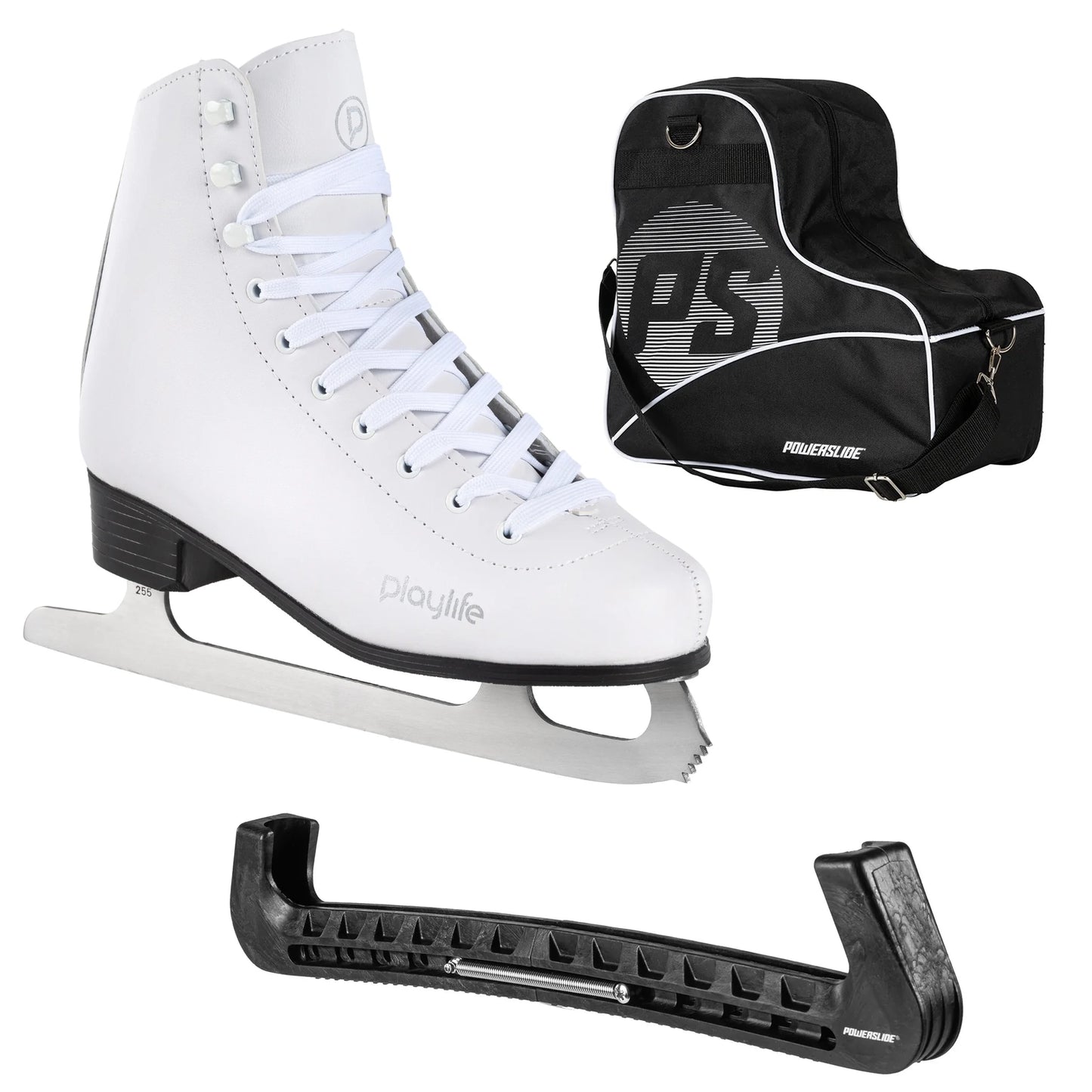 Playlife Classic Iceskates White + Blade cover + Skate Bag